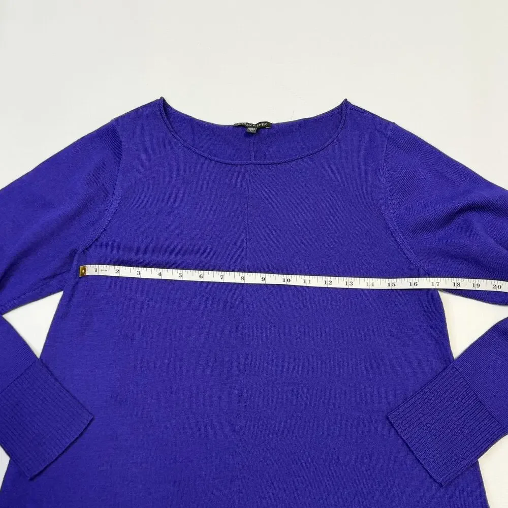 Eileen Fisher Sweater Womens Medium Purple Merino Wool Boat Neck Knit Tunic